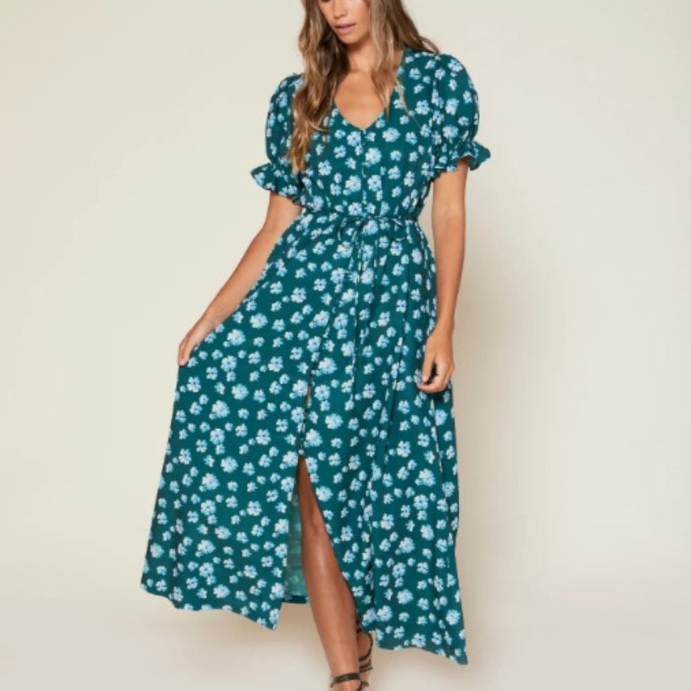 Outerknown Women's Kira Riviera Esalen Bloom Floral Puffed Sleeve Maxi Dress - L